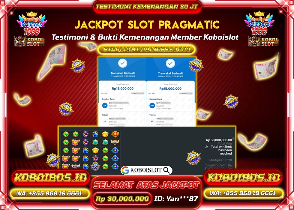 BUKTI KEMENANGAN ID Yan***87 SLOT GACOR STARLIGHT PRINCESS 1000 Rp30.000.000,- LUNAS
